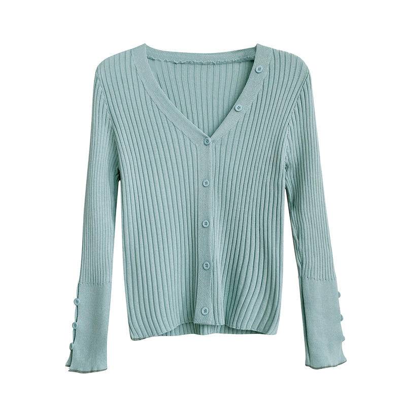 Cardigan jacket female Korean version of slim slimming retro knitted v-neck cardigan chic gentle wind niche short long-sleeved top