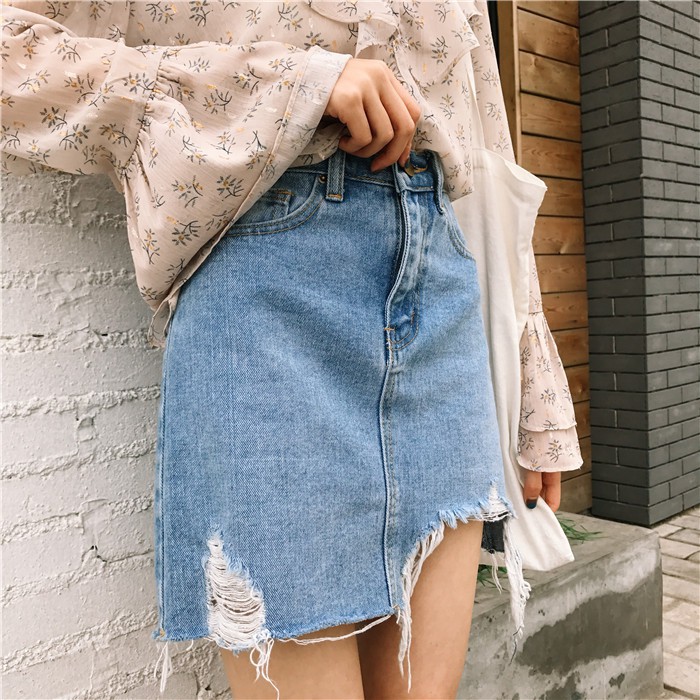 SUXI Chân váy jean Chữ A Lưng Cao Thiết Kế Không Đồng Đều Xinh Xắn Thời Trang Dành Cho Nữ