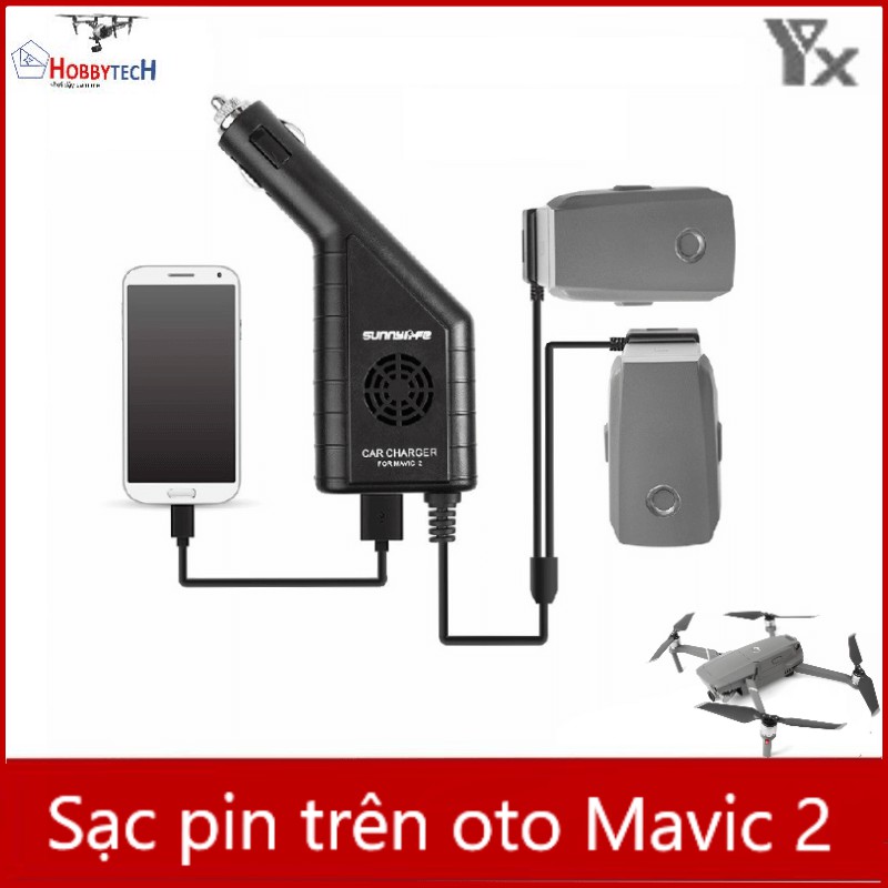 Sạc oto Mavic 2 pro zoom - 2 cổng pin và 1 USB - BH 6 tháng, đổi mới 7 ngày - Chính hãng Yxtech