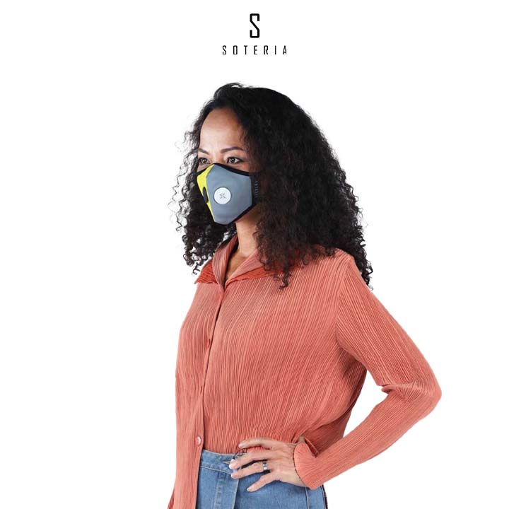 Khẩu trang tiêu chuẩn Quốc Tế SOTERIA Grey Yellow ST203 - Bộ lọc N95 BFE PFE 99 lọc đến 99% bụi mịn 0.1 micro-Size S,M,L