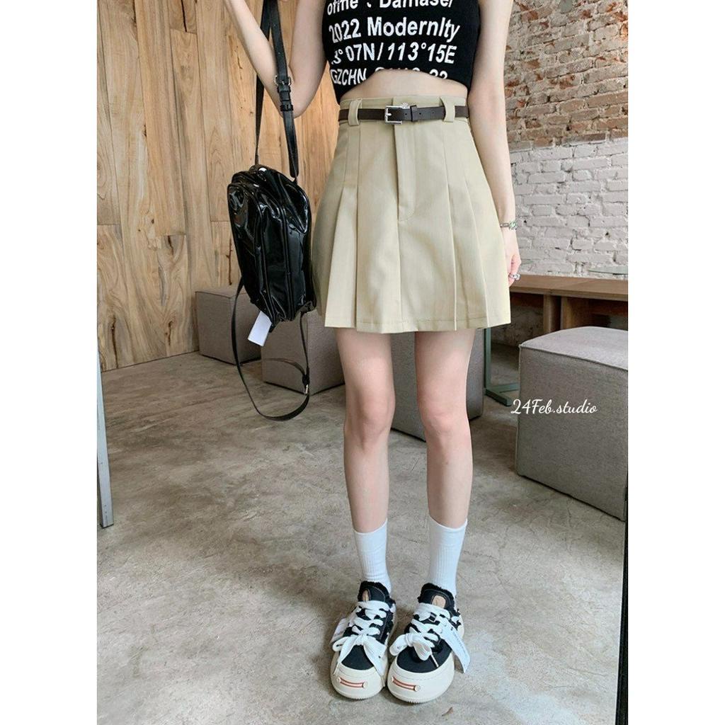 Chân váy xếp li dáng ngắn kèm thắt lưng da phong cách ulzzang Hàn Quốc 394