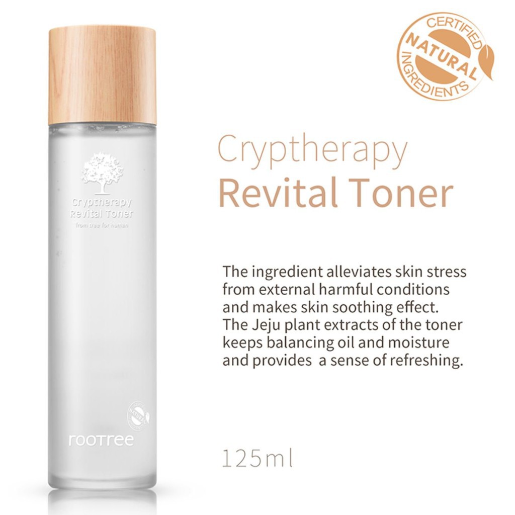 Nước Hoa Hồng Dưỡng Ẩm và Làm Dịu Da Rootree Cryptherapy Revital Toner 125ml + Tặng 1 [Sample 1g] Kem Dưỡng Ẩm Rootree