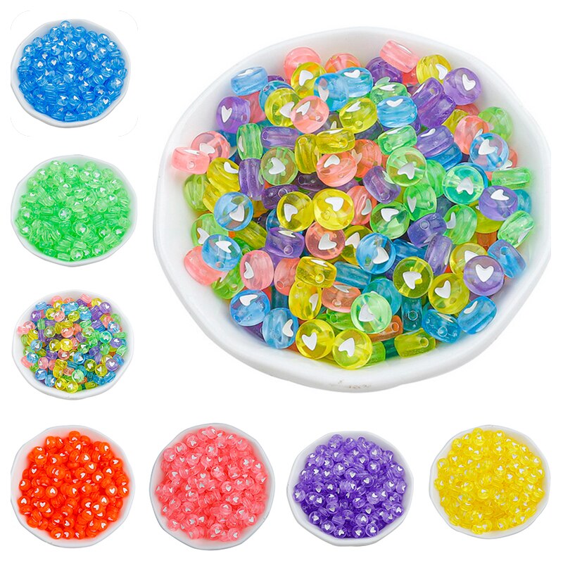 Bộ 100 hạt nhựa acrylic trong suốt hình trái tim kích thước 7mm làm trang sức