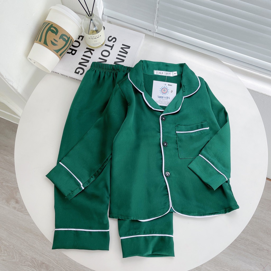 Pijama cho bé, đồ ngủ cho bé trai bé gái chất lụa trơn dài tay cho bé Từ 6-28Kg Doly kids