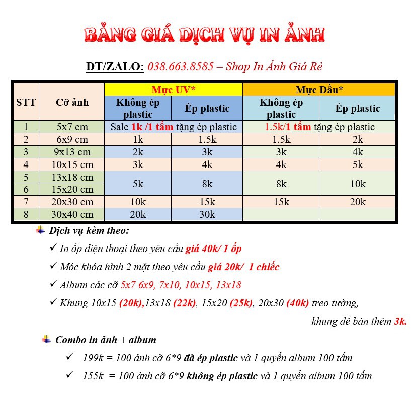 In ảnh cỡ 9x13 rửa ảnh, in hình tặng kèm kẹp gỗ và dây