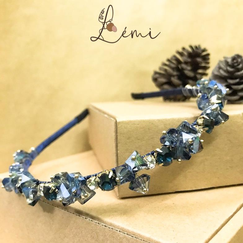 [FREESHIP] Băng Đô Bờm Cài Tóc Đính Đá xanh Dương Phong Cách Hàn Quốc Tiểu Thư Sang Chảnh, June accessories