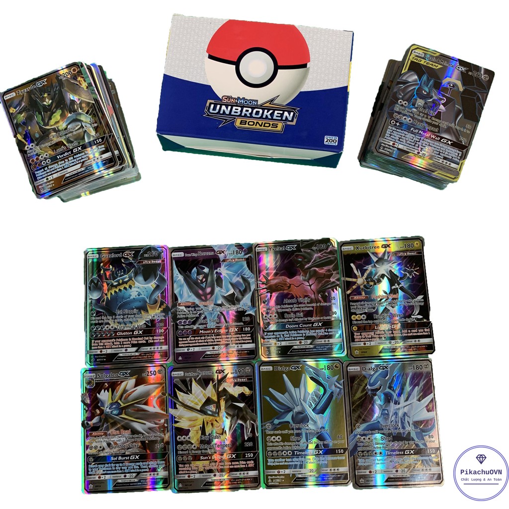Bộ Thẻ Bài Pokemon 200 Thẻ (132Gx+62Tagteam+6Trainer) Chơi Đối Kháng New Đẹp