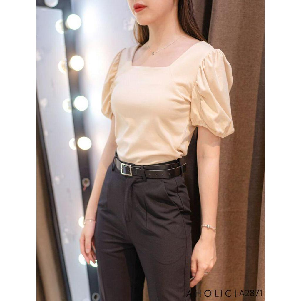 Áo cotton bozip cổ vuông crop nhẹ Aholic A2871