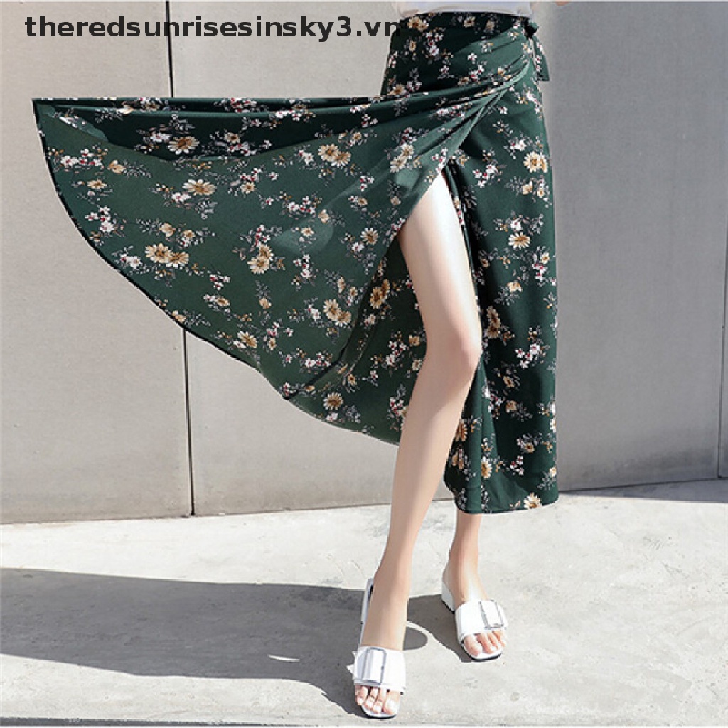 Chân váy chiffon dài lưng cao in hoa thời trang mùa hè cho nữ thanh lịch