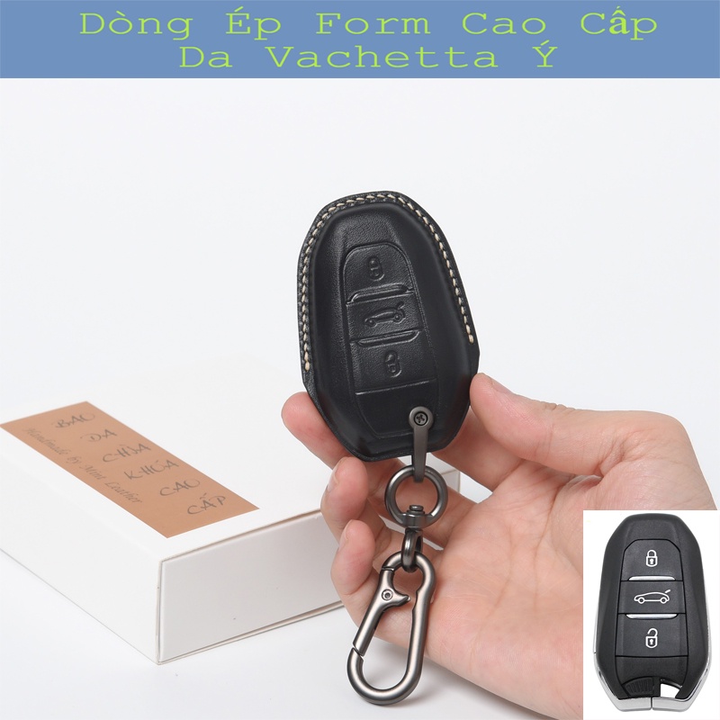Bọc Chìa Khóa Peugeot 3008 💎Da Thật 100%💎 Ốp Chìa Khóa Peugeot 2008 5008 Bao Da Chìa Khóa   Mint Leather