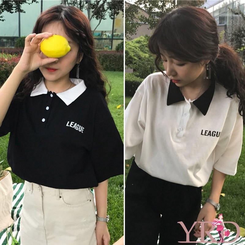 Áo polo nữ cổ bẻ in chữ xinh xắn | BigBuy360 - bigbuy360.vn