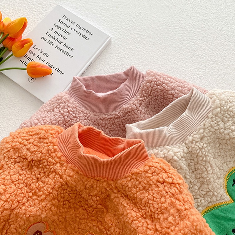 Áo khoác len lông cừu ấm áp phối hoạt hình xinh xắn cho bé gái