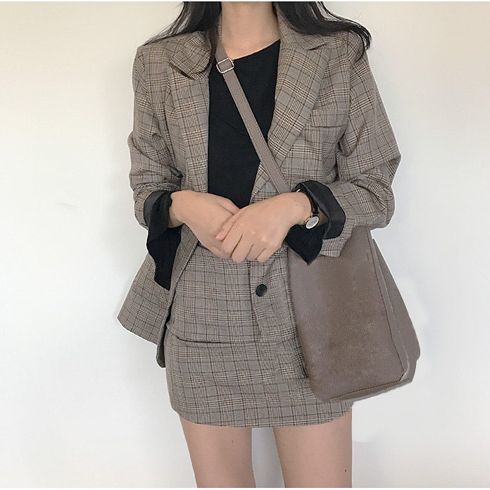 Set caro blazer (gồm áo vest + chân váy) CARO YAYSHOP cá tính năng động (hình thật )