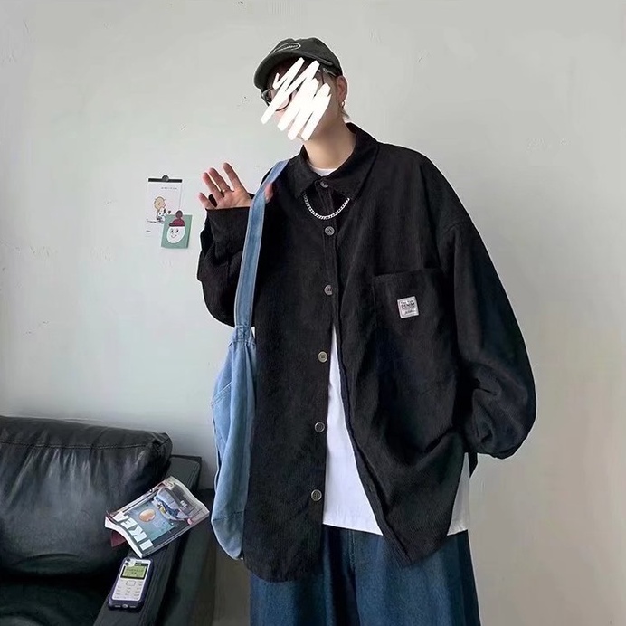 Áo sơ mi nam tay dài kẻ sọc thời trang Phong cách Hàn Quốc Plus Size Đơn giản Gấp trên Cổ áo Áo khoác Unisex