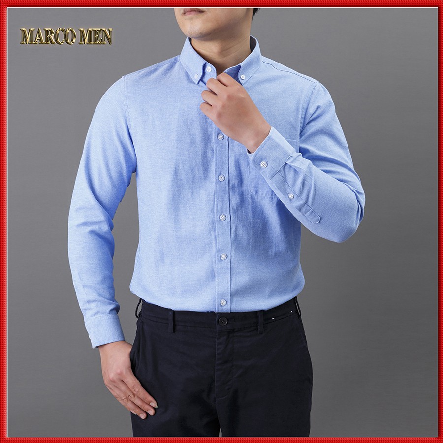Áo sơ mi nam dài tay màu xanh vải oxford thấm hút mồ hôi, chống nhăn