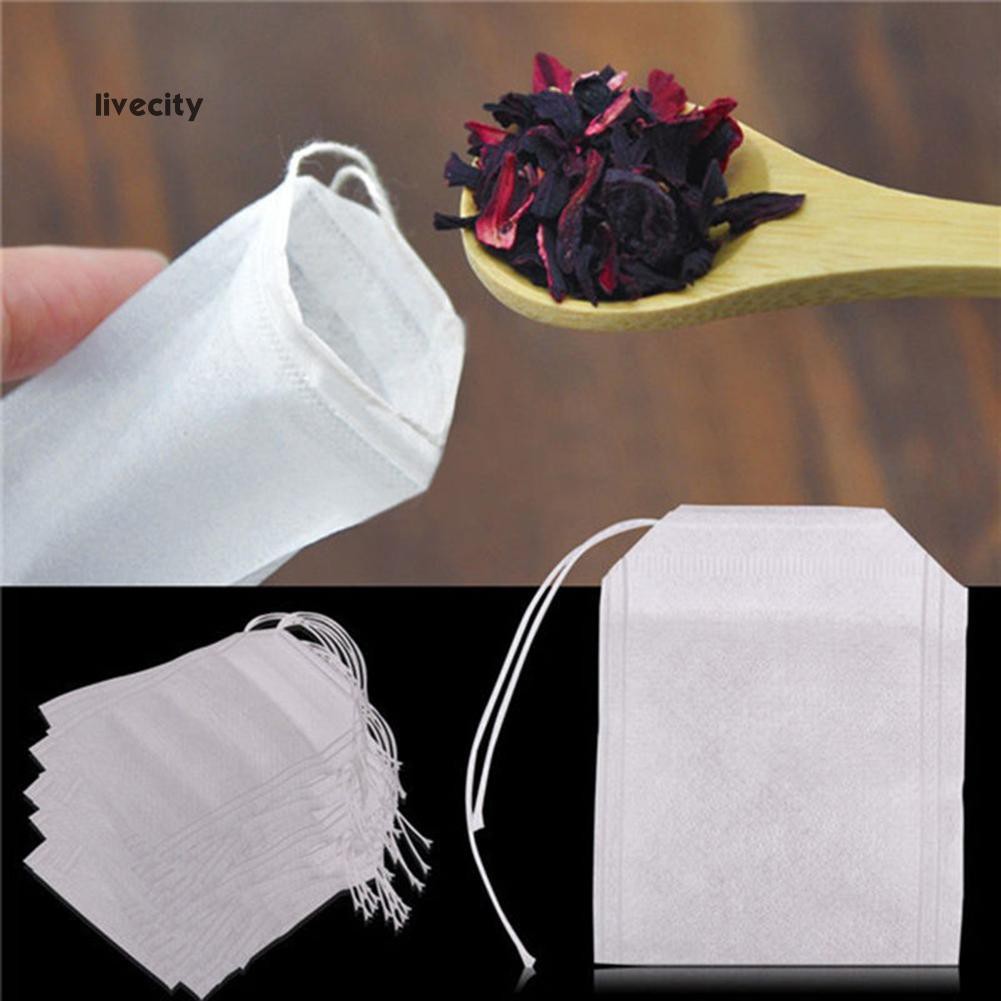 Set 100 túi trà lọc trà 6x8cm bằng vải chất lượng cao có dây rút- Phukientuiloc