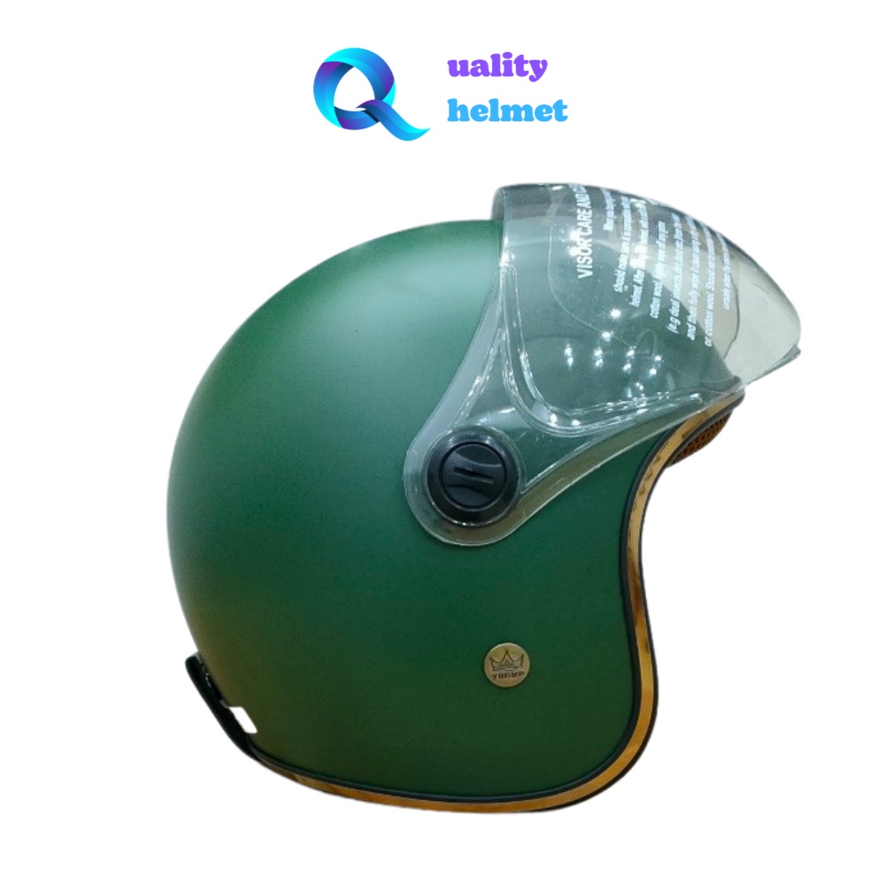 Mũ hảo hiểm 3/4 trùm đầu cao cấp xanh lính có kính hàng chính hãng bảo hành 12 tháng