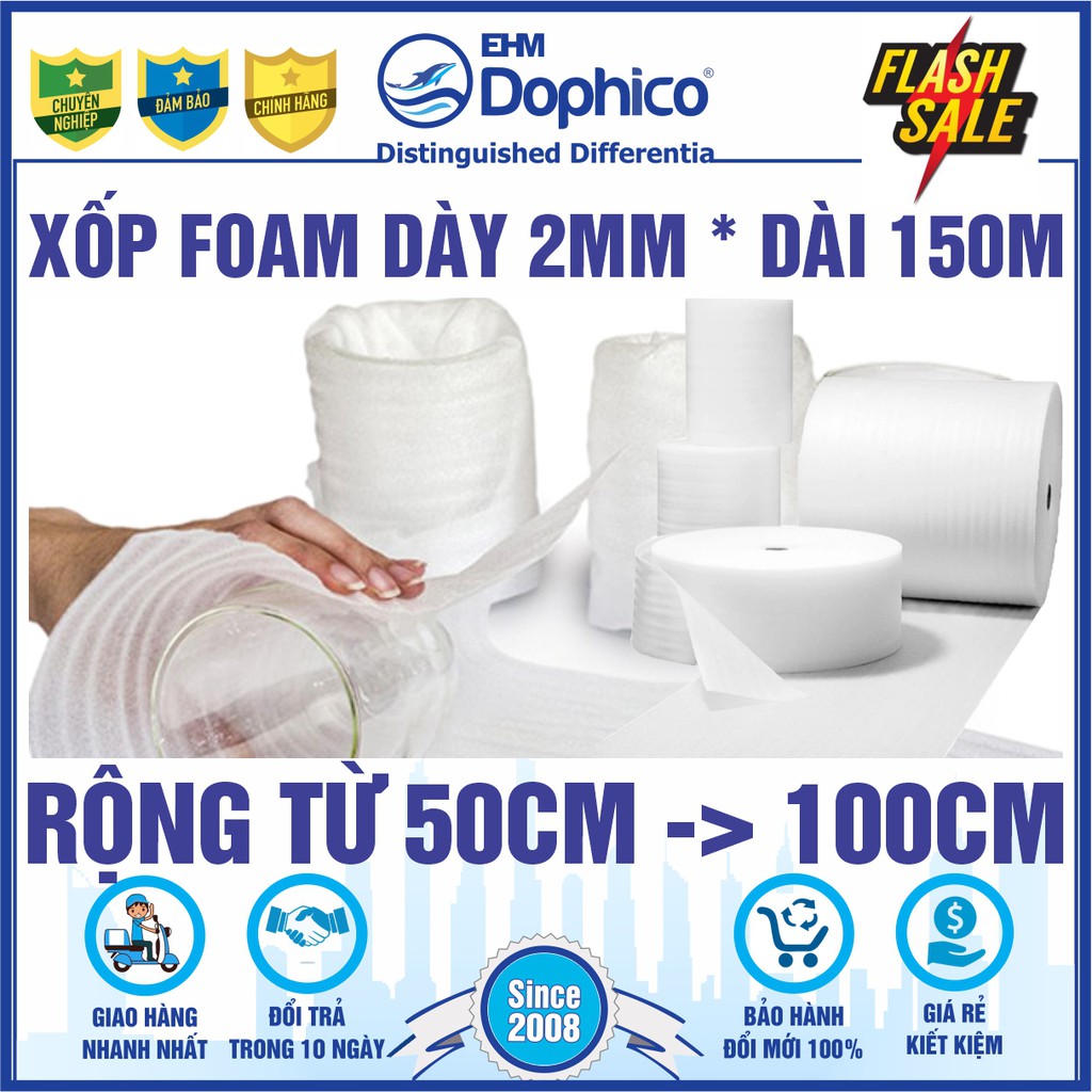 Xốp Foam 2mm lót bọc hàng hóa Dài 150m x Rộng từ 50cm-100cm – Xốp chống sốc đóng hàng dễ vỡ, lót nền thi công sàn gỗ