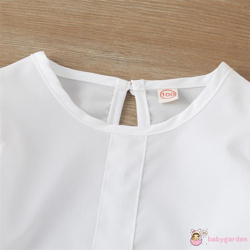 Bộ áo sơ mi trắng tay dài + chân váy đính nơ họa tiết chấm bi phối nút vàng thời trang cho bé gái 1-6 tuổi