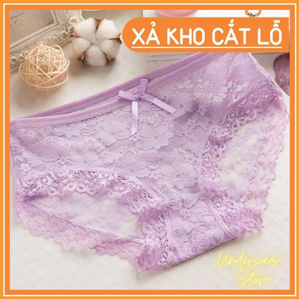 Quần Lót Nữ Ren Hoa Cạp Đính Nơ Chất Mềm Mịn Thoáng Mát