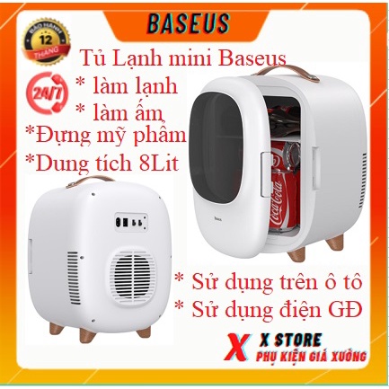 Tủ lạnh mini 8l baseus pro thế hệ mới trắng/hông, mỹ phẩm , làm mát , làm nóng