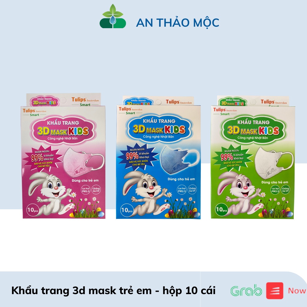 Khẩu trang tulip 3D mask kids cho bé từ 1 tuổi màu trắng hộp 10 chiếc.anthaomoc