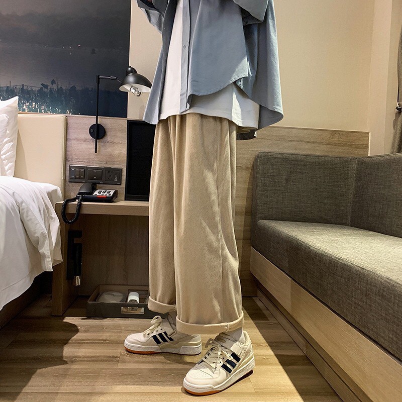 Quần Ống Rộng Baggy Kaki Nhung Tăm Nam Nữ Vintage phong cách thời trang 1900 Ulzzang Unisex