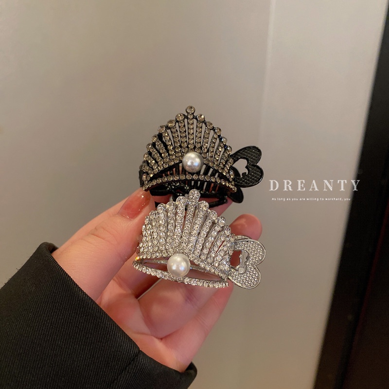 Kẹp Tóc Đuôi Ngựa Hình Vương Miện Bằng Kim Loại Đính Hạt Ngọc Trai Thời Trang