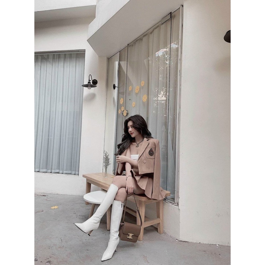 Set 3 món xịn áo thun bozip chân váy xếp ly kèm áo khoát croptop