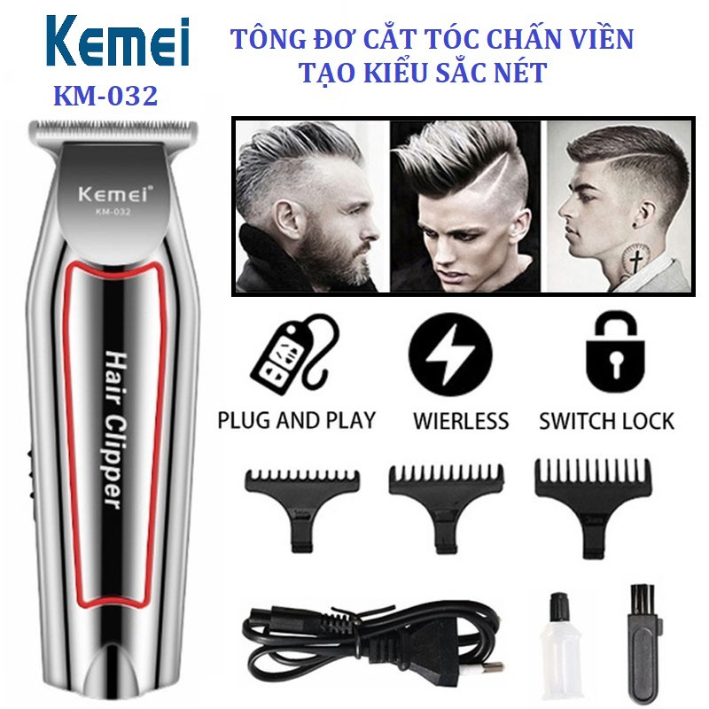 Tông Đơ Chấn Viền Kemei KM 032-Tăng Đơ Trấn Viền Kẻ Viền Nhỏ Gọn Có Cữ (Tông Viền)