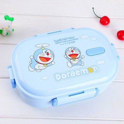 Hộp cơm bento giữ nhiệt 2 ngăn thép không gỉ 304 hoạt hình kitty, doremon, minion, xe hơi cho bé