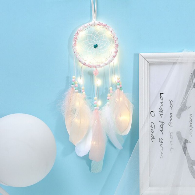 Vòng Giấc Mơ Dreamcatcher Đính Lông Vũ Trang Trí Vintage ( Có Đèn Led Phát Sáng) MS005- Nhiều Màu