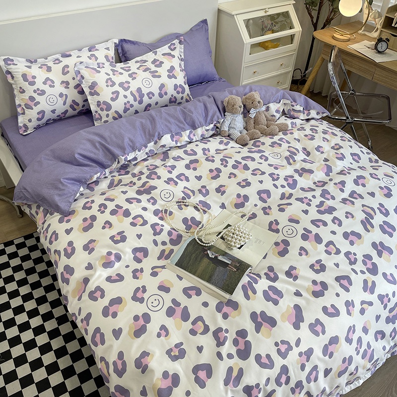 Bộ Drap giường / Vỏ Gối Họa Tiết Da Báo Màu Tím Sang Trọng