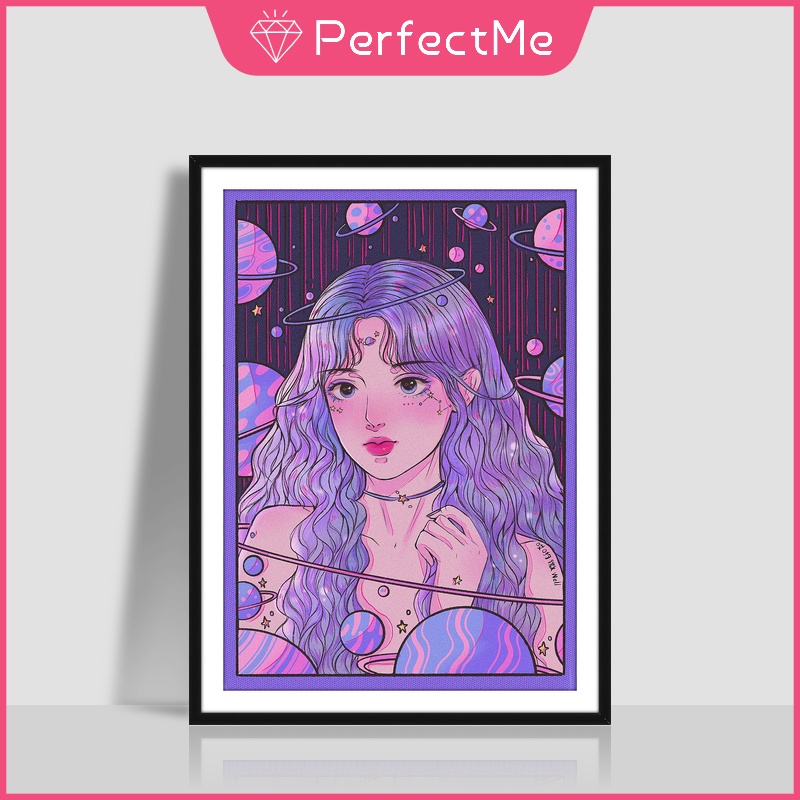 Bộ Tranh Đính Đá Tự Làm 30X40cm Hình Cô Gái Hoạt Hình Đáng Yêu Kèm Phụ Kiện