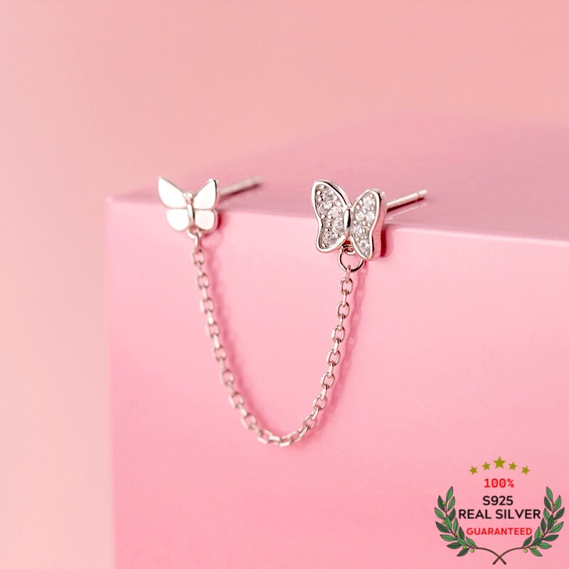 Bông Tai Bạc S925 Butterfly Nhiều Lỗ Xỏ Trẻ Trung Cá Tính | Khuyên Tai Nữ Trang Sức Bạc Thời Trang