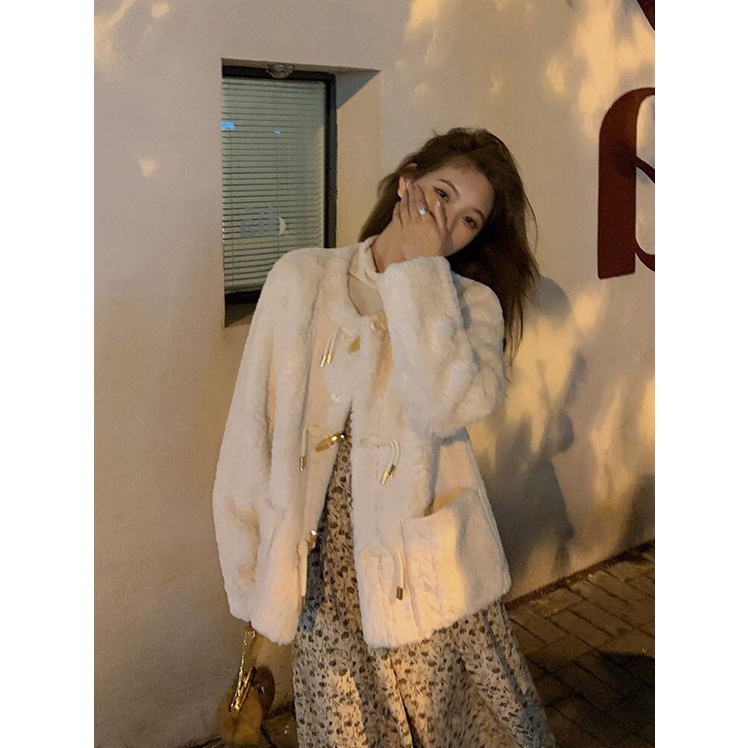 [Giao Ngay] Áo Khoác Len Lông Thỏ Dày Dáng Rộng Phong Cách Mới Mùa Đông Cho Nữ