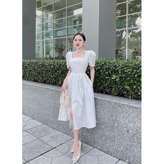 Đầm xoè cổ vuông xếp ly ngực