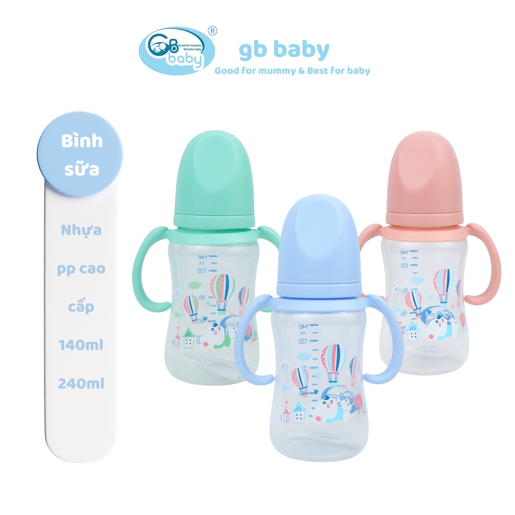 [Gb-Baby Chính Hãng] Bình Sữa PP (Cổ rộng) dung tích 180ml 240ml có tay cầm GB-Baby Chính Hãng
