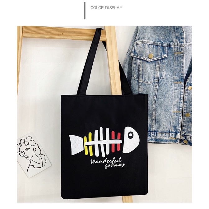 Túi tote Túi đeo vai vải canvas đi học đi chơi có khóa kéo phong cách Nhật Bản