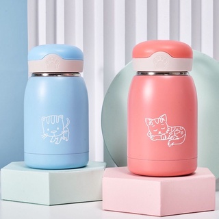 Bình giữ nhiệt Mini 320ML, ruột thép không gỉ S304, hoa văn gấu hồng xinh cute