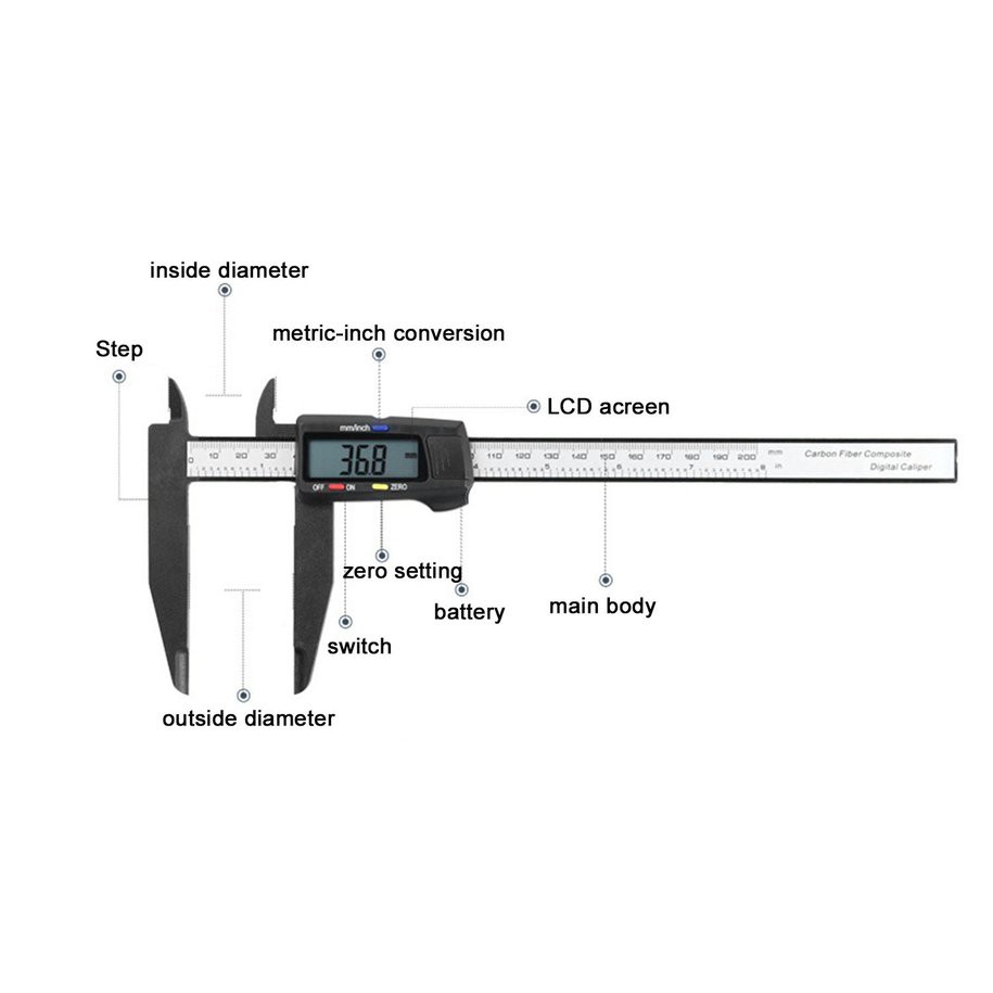 Thước kẹp điện tử yknier bằng sợi carbon cho thợ điện tử # 200mm