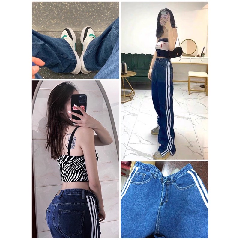 Quần jeans ulzzang xẻ gấu kẻ sọc phong cách JENNIE BLACKPINK hot trend 2021 KÈM 3 ẢNH THẬT CUỐI