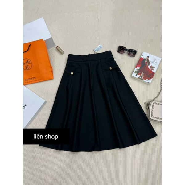 Chân Váy Xòe Công Sở 2 Túi Ở Trước Chất KaKi Hàn Thoải Mái Dễ Phối Đồ