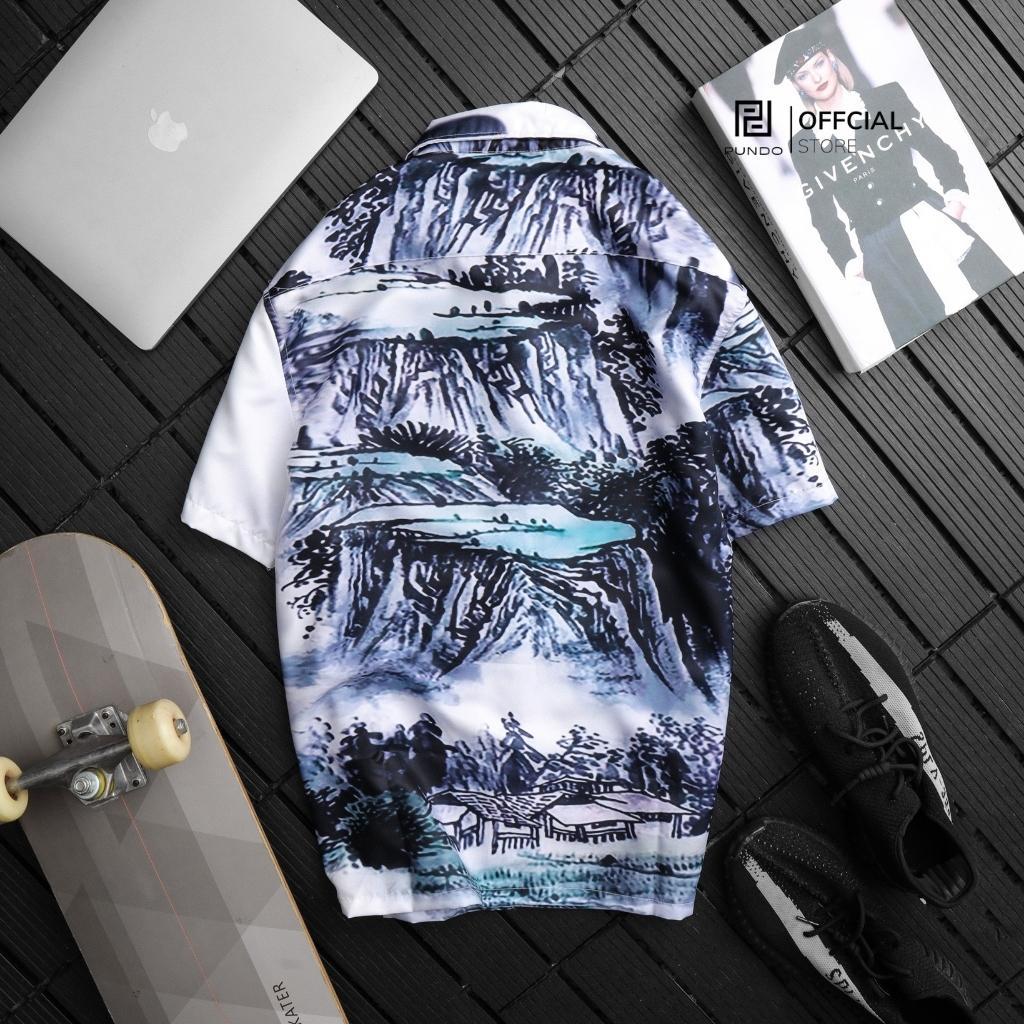 Áo sơ mi ngắn tay hoạ tiết PUNDO sơ mi mùa hè phù hợp đi biển ASMPD332