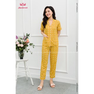 Bộ Pijama Lụa Chấm Bi Vàng