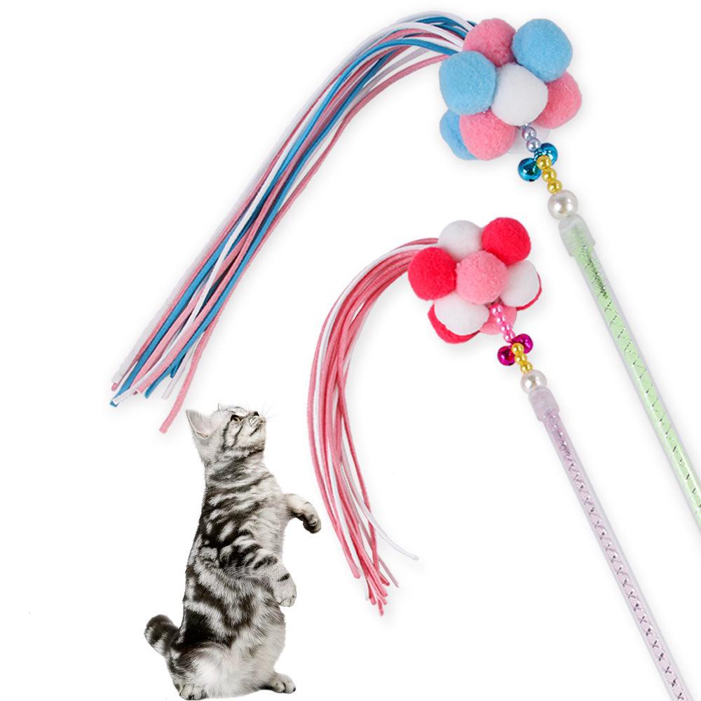 Cần câu đồ chơi gắn bông tua rua cho thú cưng chó mèo