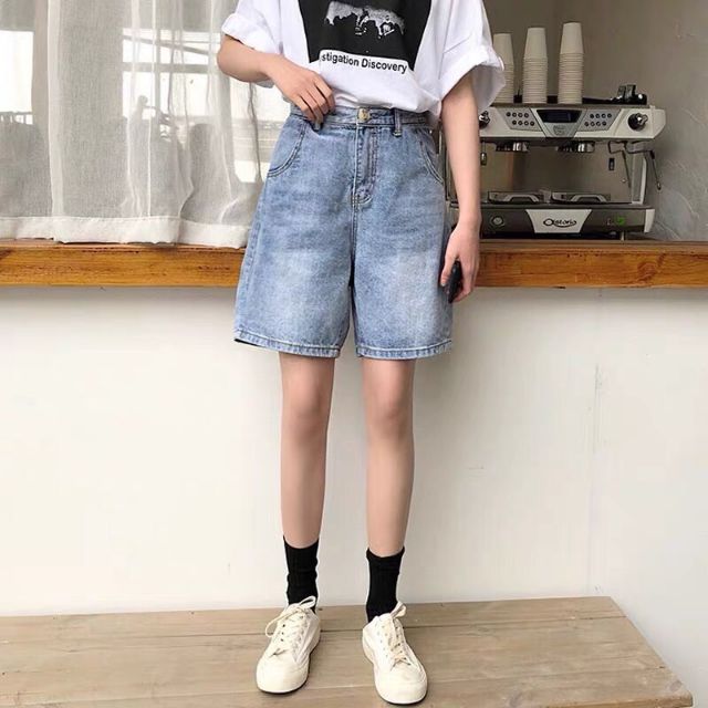 Quần ngố lửng jeans cuốn lai lưng cao form ulzzang kèm ảnh thật