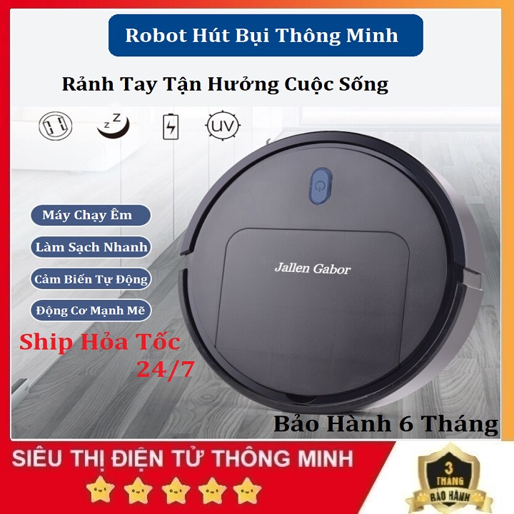 Robot Hút Bụi Quyét Nhà, Pin 90 Phút  Chính Hãng Jallen Gabor-IS25 - Động Cơ Khỏe - Máy Chạy Cực Êm - Bảo Hành 6 Tháng