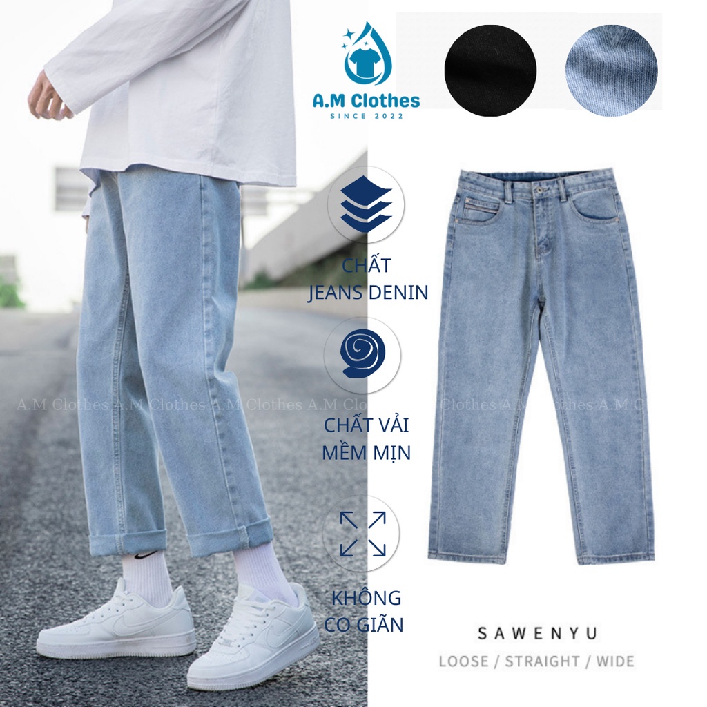 Quần jean bò baggy Basic ống suông rộng nam A.M Clothes -  phong cách Hàn Quốc Ullzang thời trang đường phố 2022