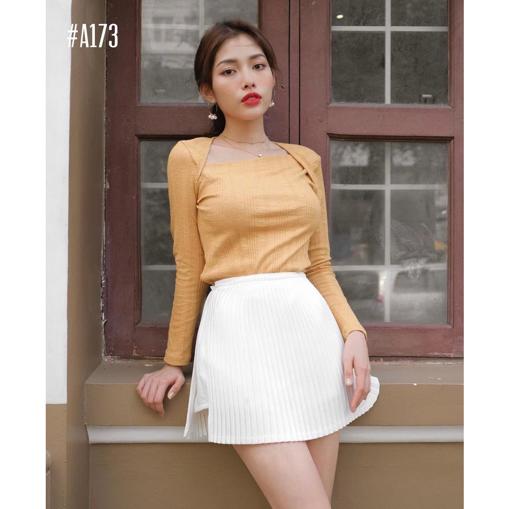 Chân váy dập ly ngắn, quần váy xếp ly ngắn xẻ 1 bên